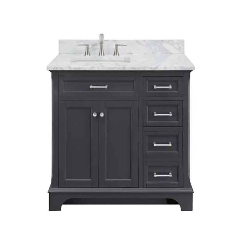 Marble Bathroom Wash Basin Vanity Cabinet Customized Black Wood